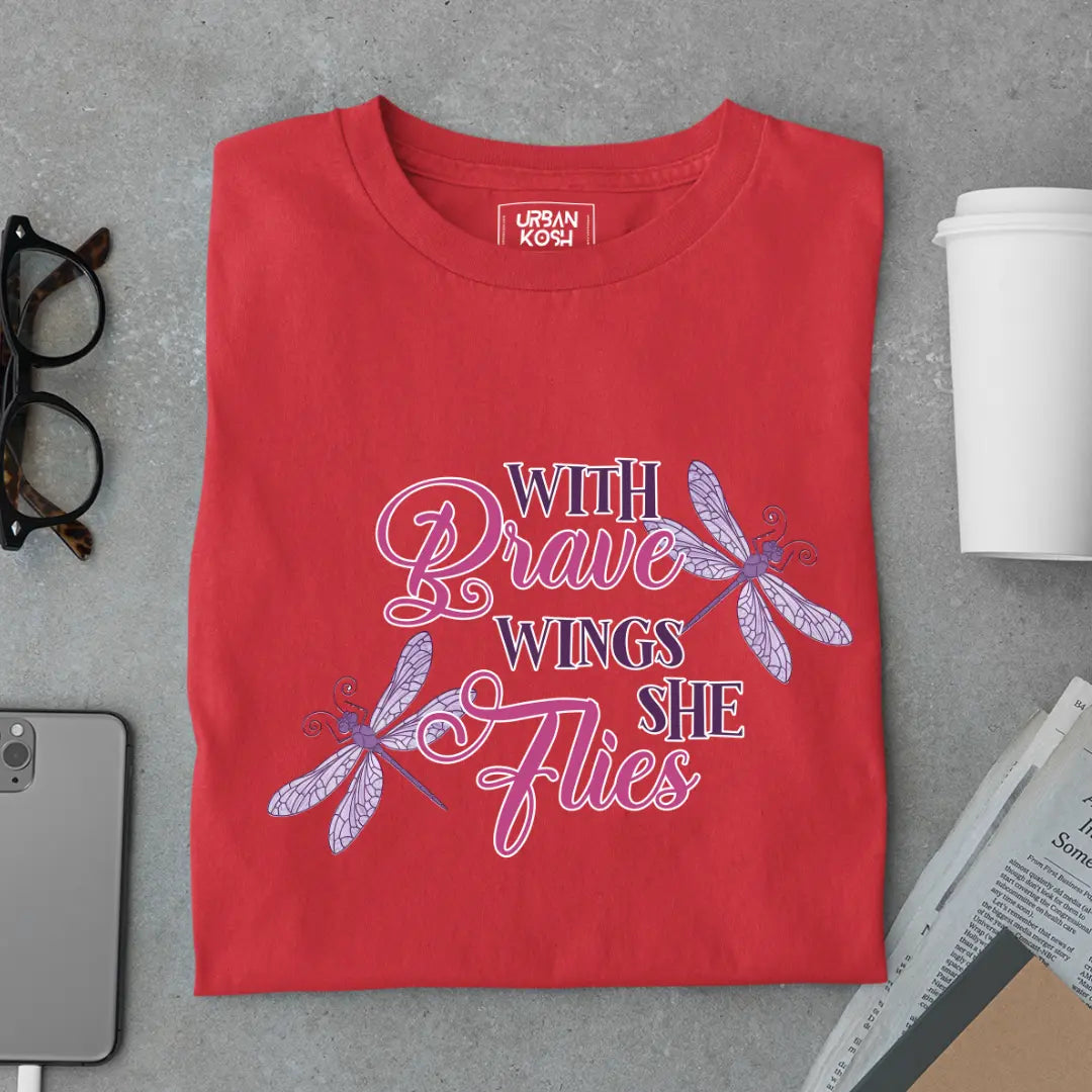 With Brave Wings She Flies Premium Butterfly T-Shirt for Women