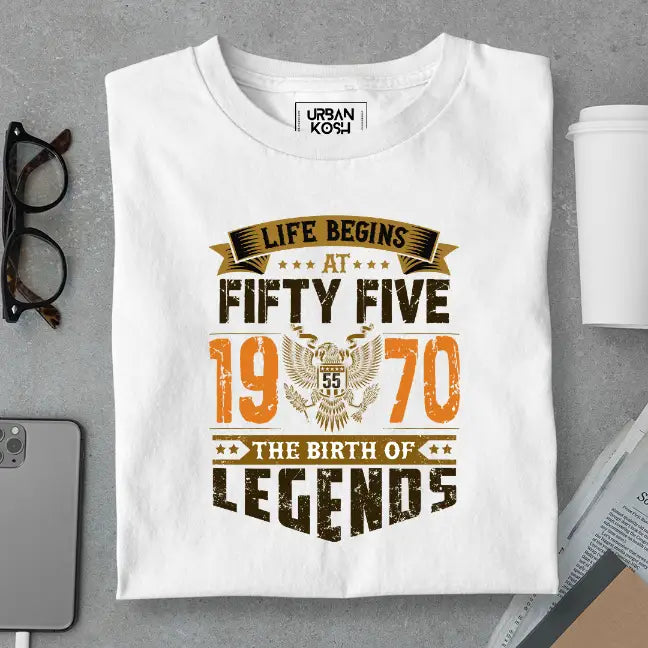 Life Begins at 55, The Birth of Legends Premium Unisex Birthday T-shirt