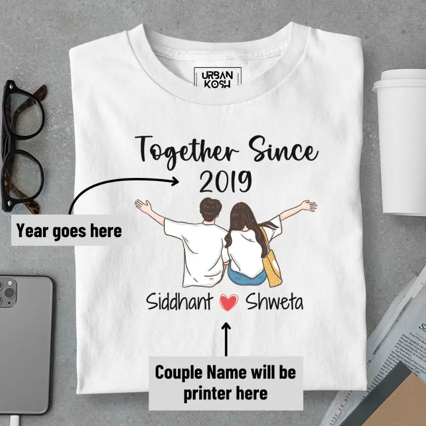 [Personalised] Together Since [Year] Couple T-Shirt – Valentine’s Day Special