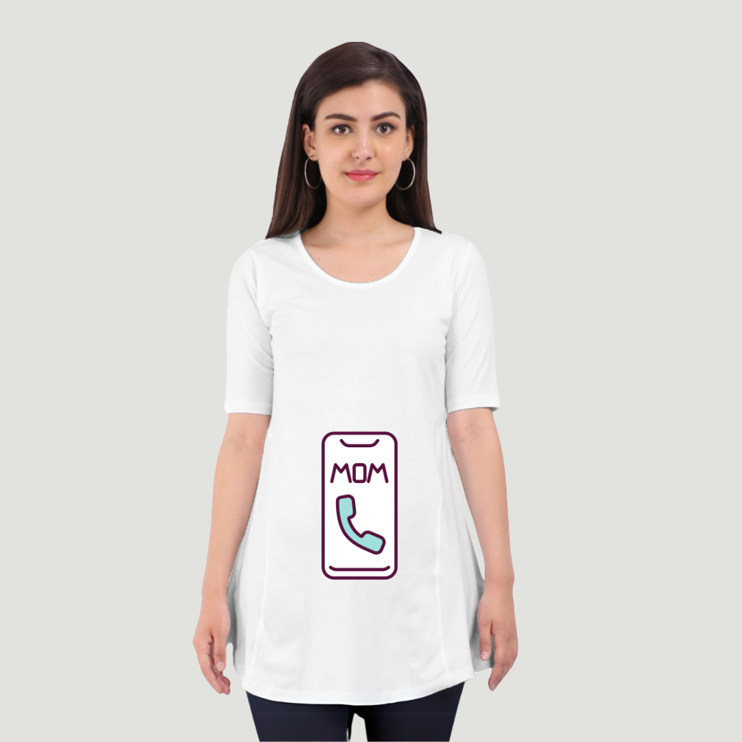 Mom Calling | Cute and Funny Maternity Pregnancy Baby Scoop Neck Top T-Shirt for Pregnant Women