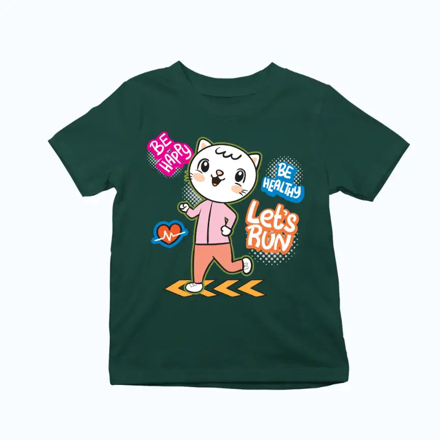 Happy Healthy Jogging Cat Exclusive T-shirt for Kids