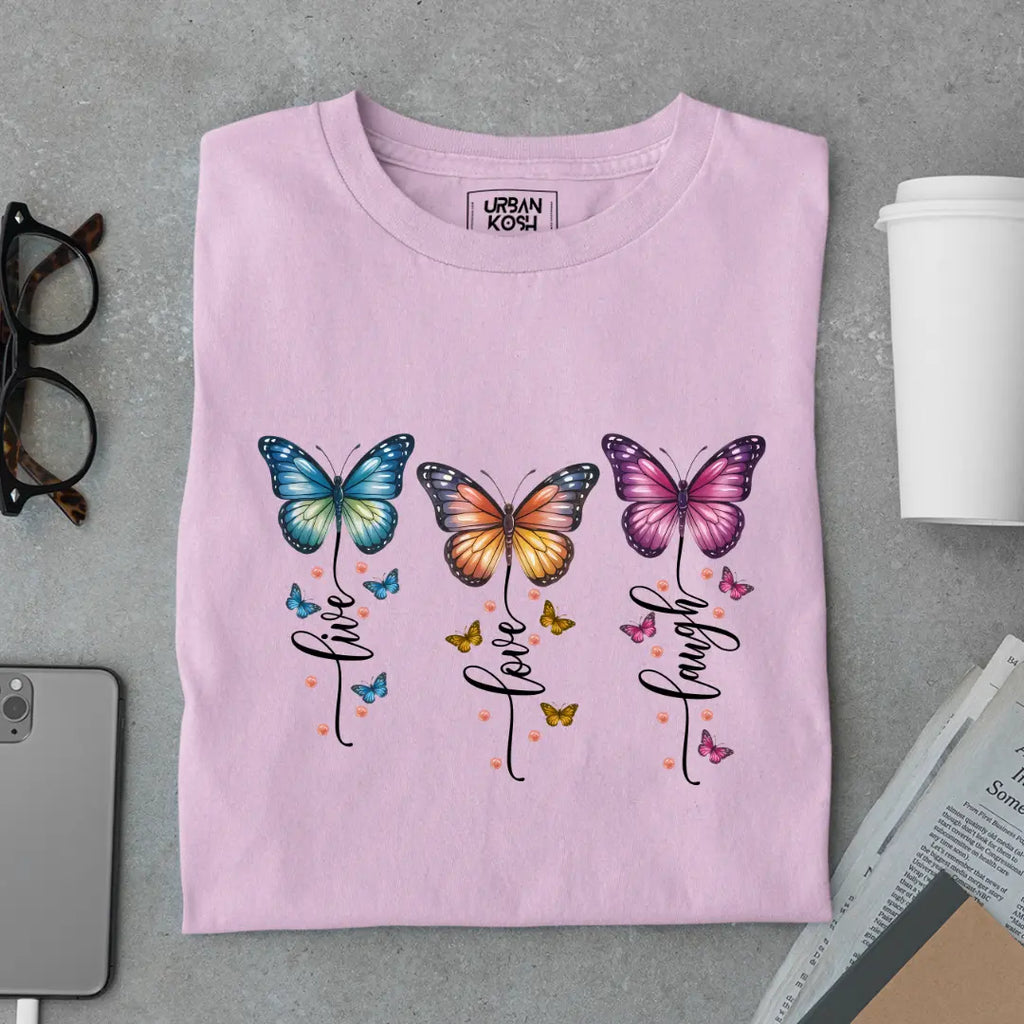Live Love Laugh Premium Butterfly T-Shirt for Women