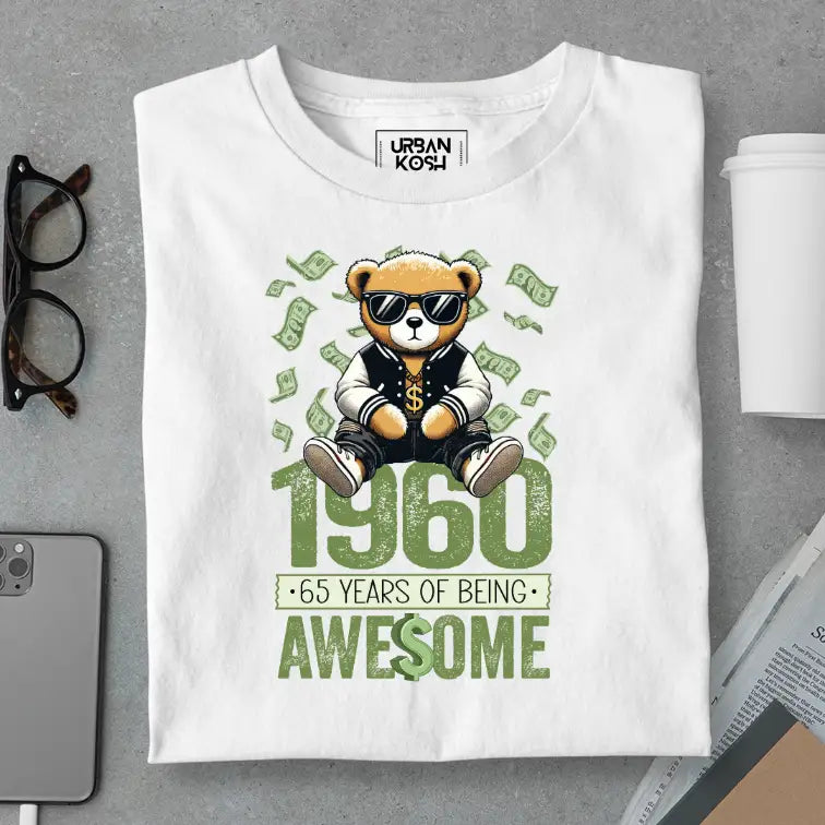 Teddy 1960, 65 Years of Being Awesome Premium Birthday T-Shirt
