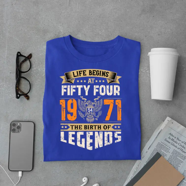 Life Begins at 54, The Birth of Legends Premium Unisex Birthday T-shirt