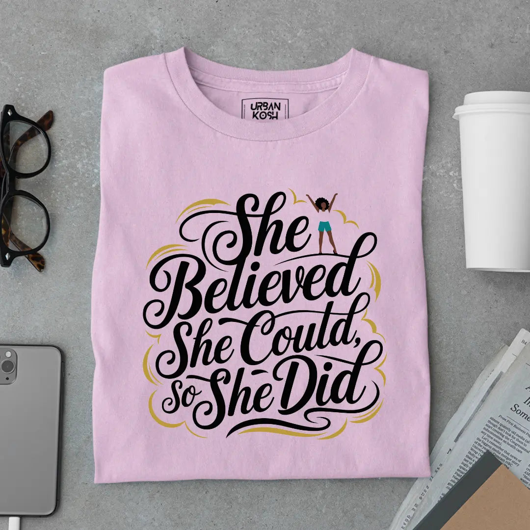 She Believed She Could So She Did - Premium Butterfly T-Shirt for Women
