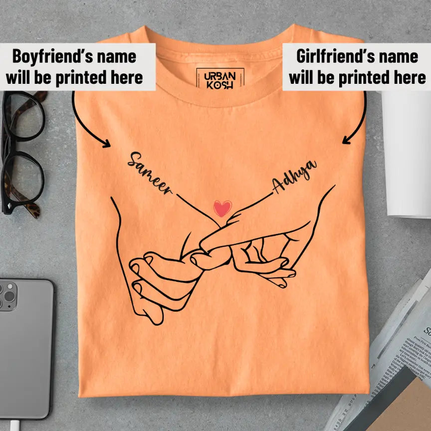 [Personalised] Holding Hands Romantic Couple T-Shirt – Valentine’s Day Special