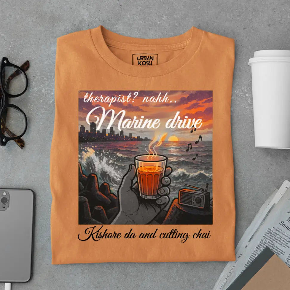 "Marine Drive, Kishore Da & Cutting Chai" – Premium Nostalgia T-Shirt