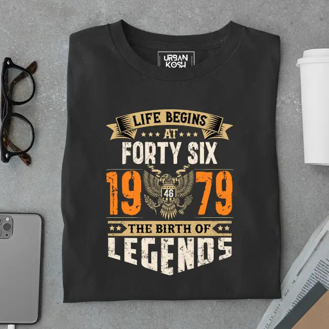 Life Begins at 46, The Birth of Legends Premium Unisex Birthday T-shirt