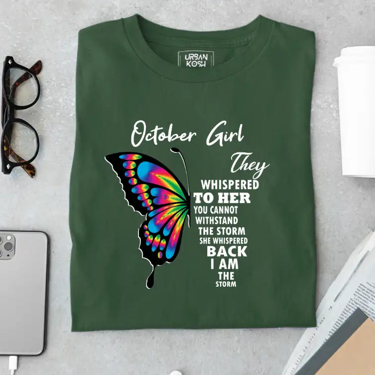 October Girl Exclusive Premium Birthday T-shirt for Women Bottle Green S