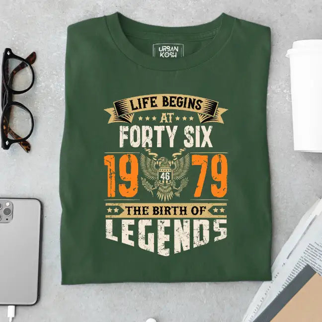 Life Begins at 46, The Birth of Legends Premium Unisex Birthday T-shirt