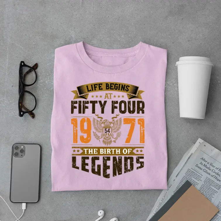 Life Begins at 54, The Birth of Legends Premium Unisex Birthday T-shirt