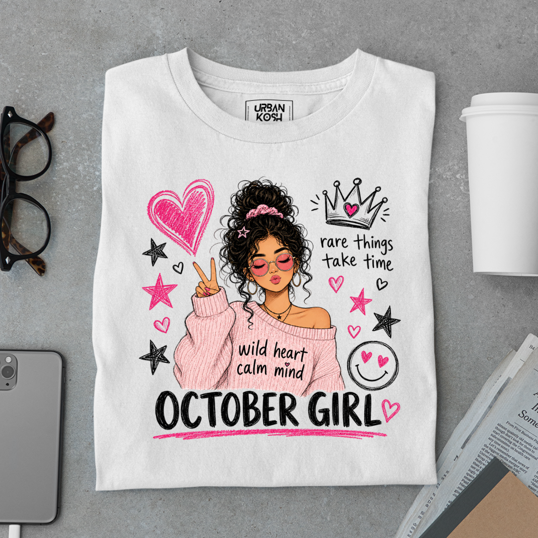 Wild Heart Calm Mind October Girl Exclusive Premium Birthday T-shirt for Women
