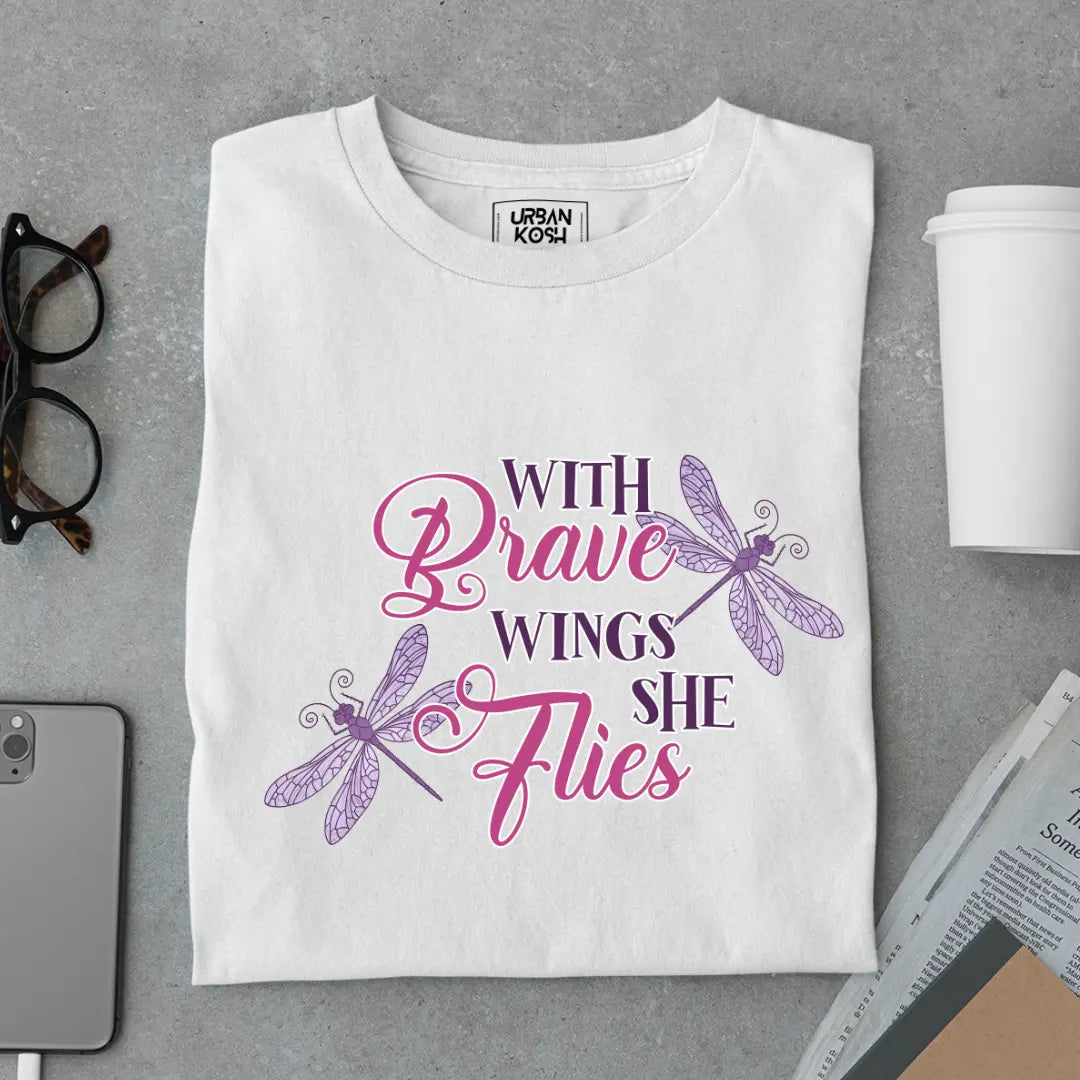 With Brave Wings She Flies Premium Butterfly T-Shirt for Women