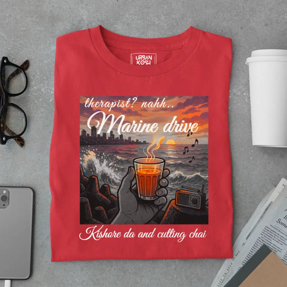 "Marine Drive, Kishore Da & Cutting Chai" – Premium Nostalgia T-Shirt