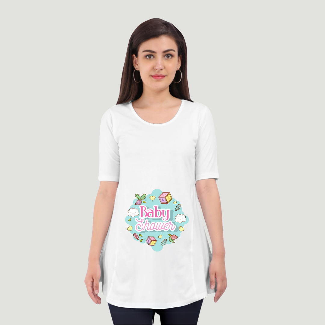 Baby Shower | Cute and Funny Maternity Pregnancy Baby Scoop Neck Top T-Shirt for Pregnant Women