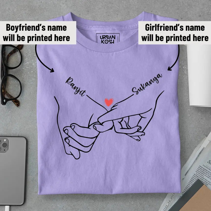 [Personalised] Holding Hands Romantic Couple T-Shirt – Valentine’s Day Special