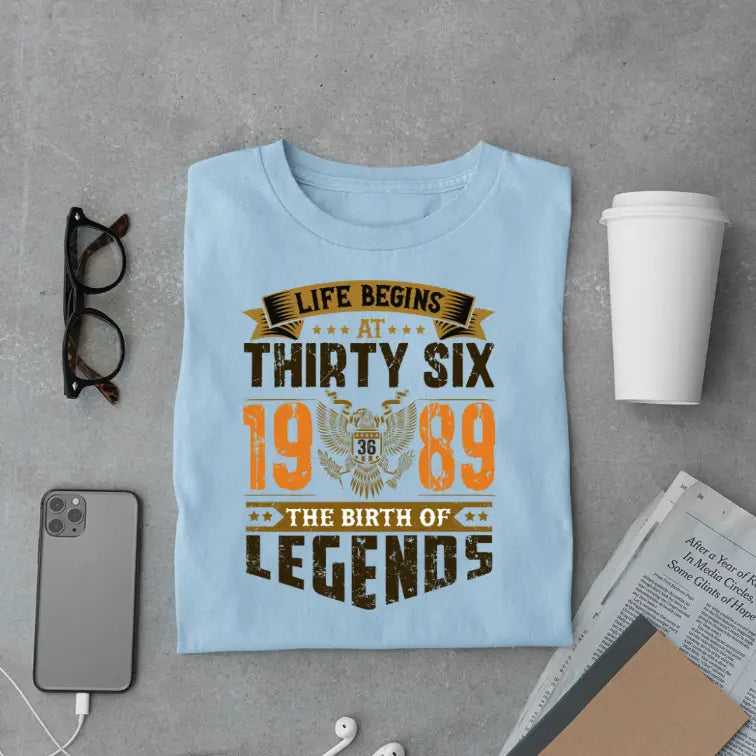 Life Begins at 36, The Birth of Legends Premium Unisex Birthday T-shirt