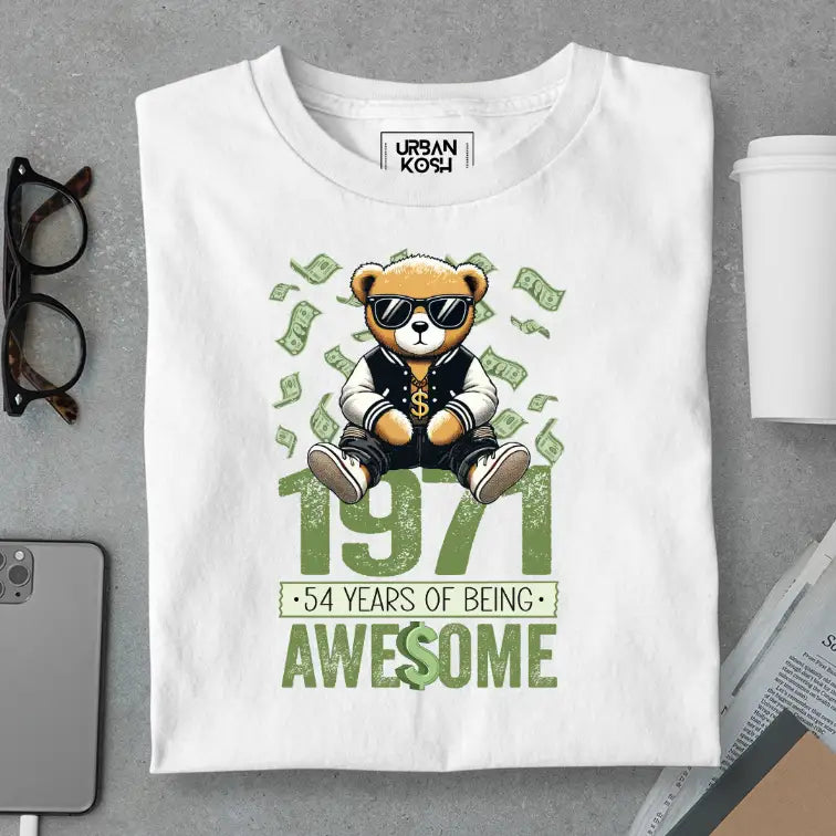 Teddy 1971, 54 Years of Being Awesome Premium Birthday T-Shirt