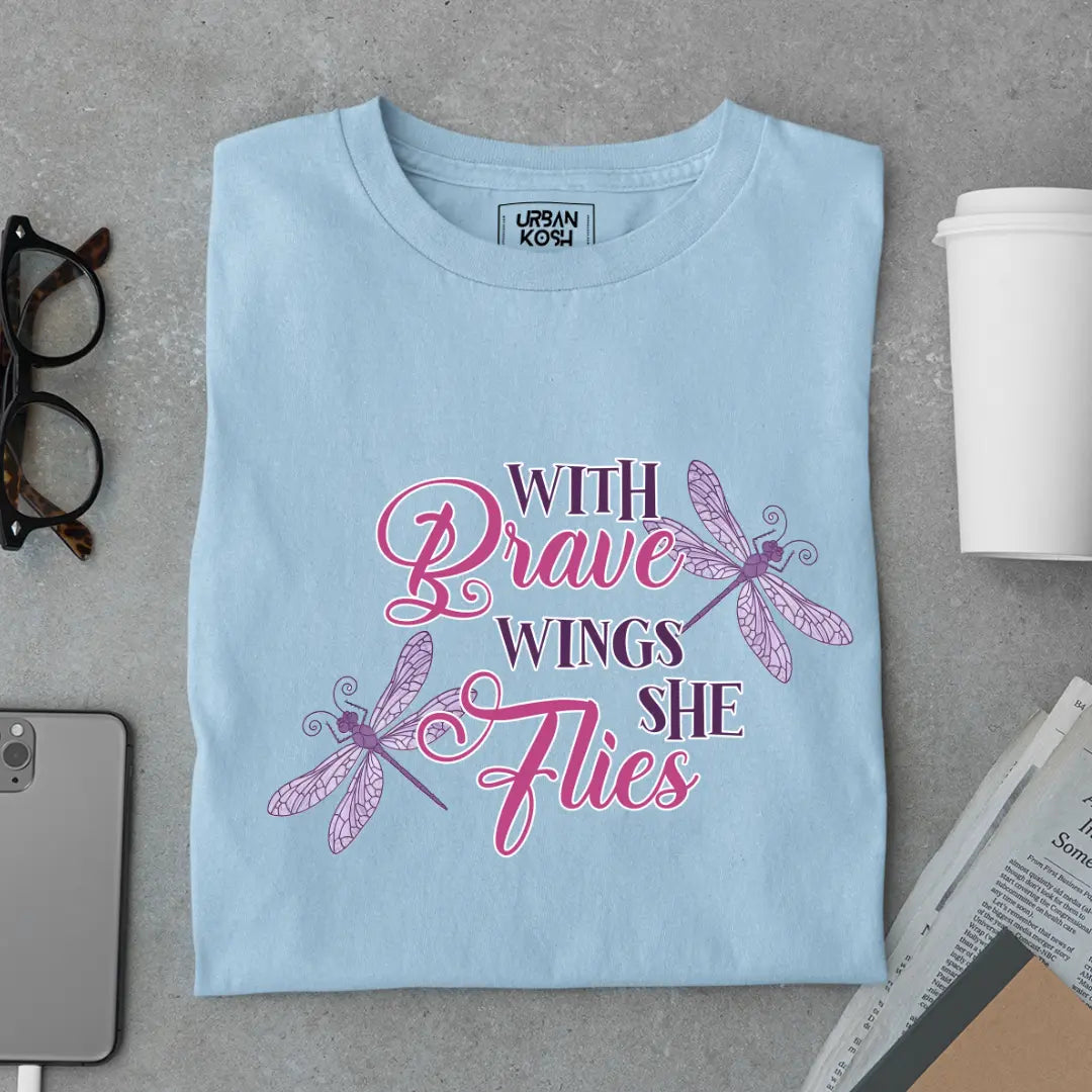 With Brave Wings She Flies Premium Butterfly T-Shirt for Women