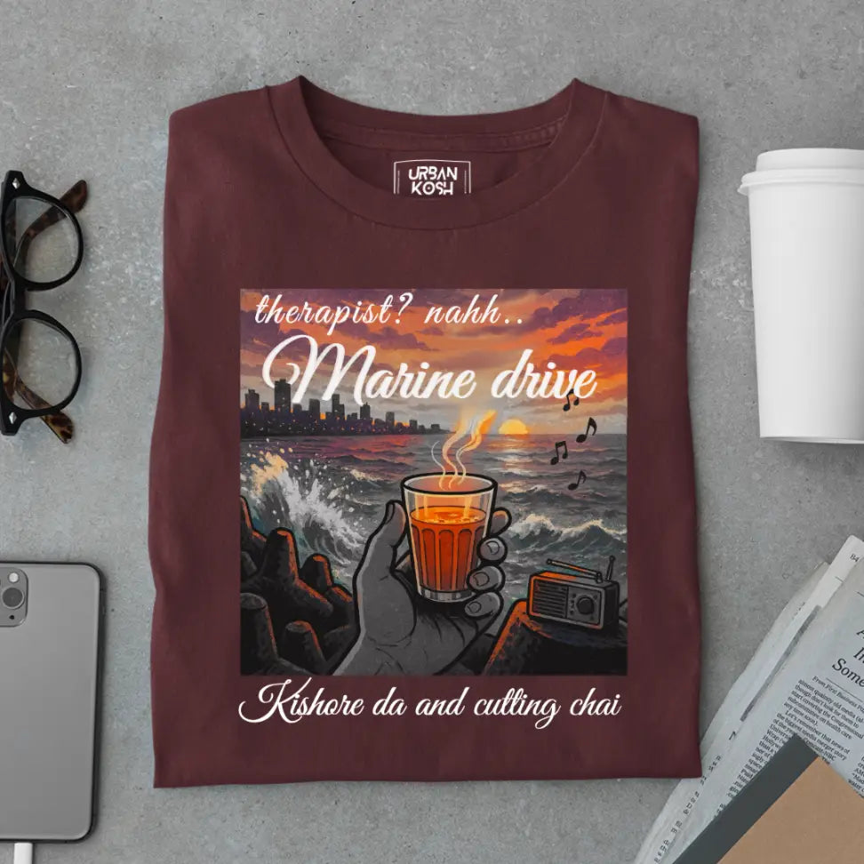 "Marine Drive, Kishore Da & Cutting Chai" – Premium Nostalgia T-Shirt