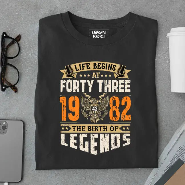 Life Begins at 43, The Birth of Legends Premium Unisex Birthday T-shirt