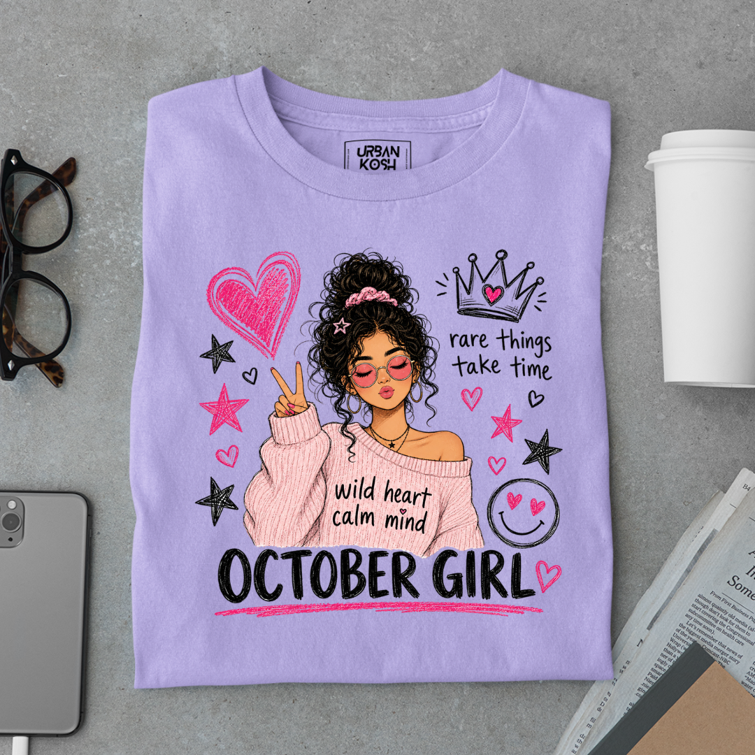 Wild Heart Calm Mind October Girl Exclusive Premium Birthday T-shirt for Women