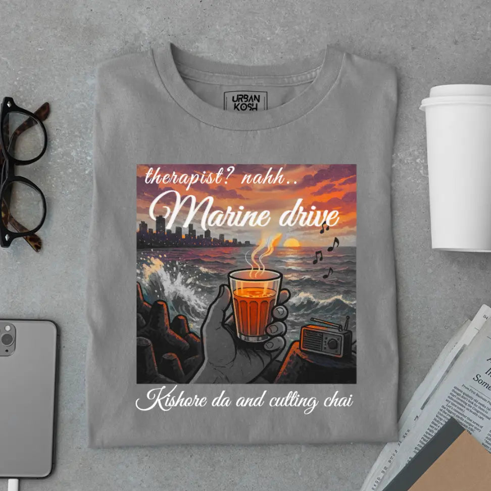 "Marine Drive, Kishore Da & Cutting Chai" – Premium Nostalgia T-Shirt