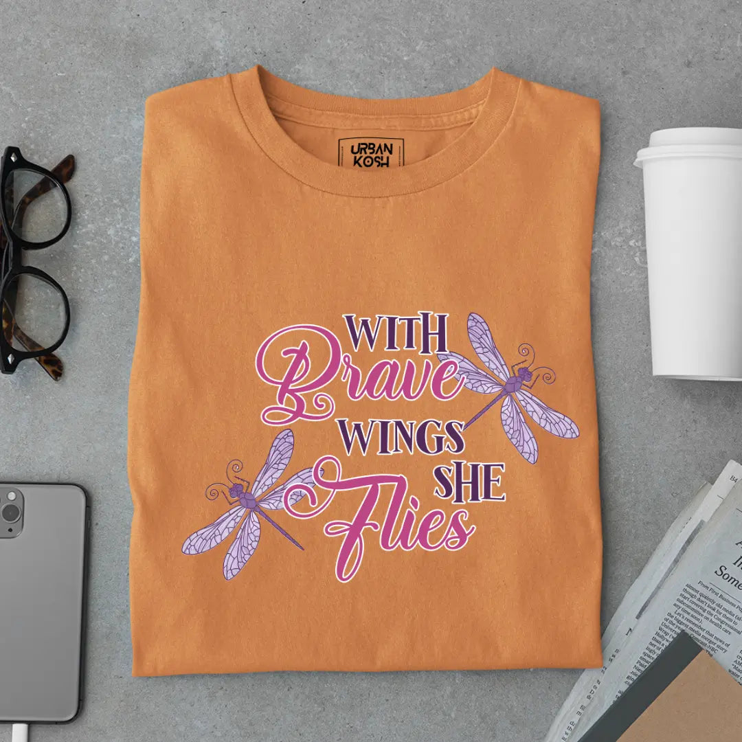 With Brave Wings She Flies Premium Butterfly T-Shirt for Women