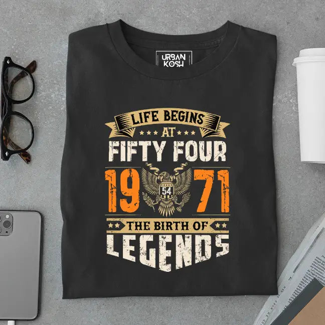 Life Begins at 54, The Birth of Legends Premium Unisex Birthday T-shirt