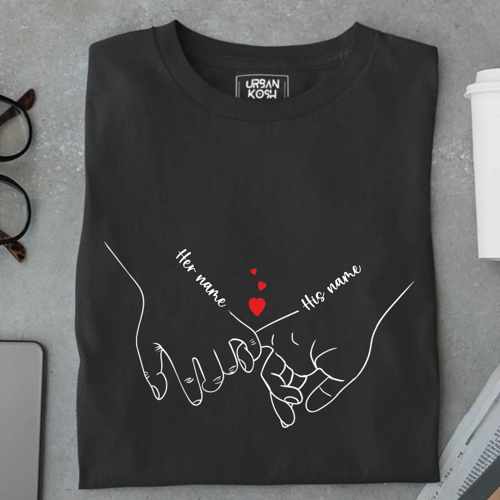 [Personalised] Holding Hands Romantic Couple Premium T-Shirt – Valentine’s Day Special