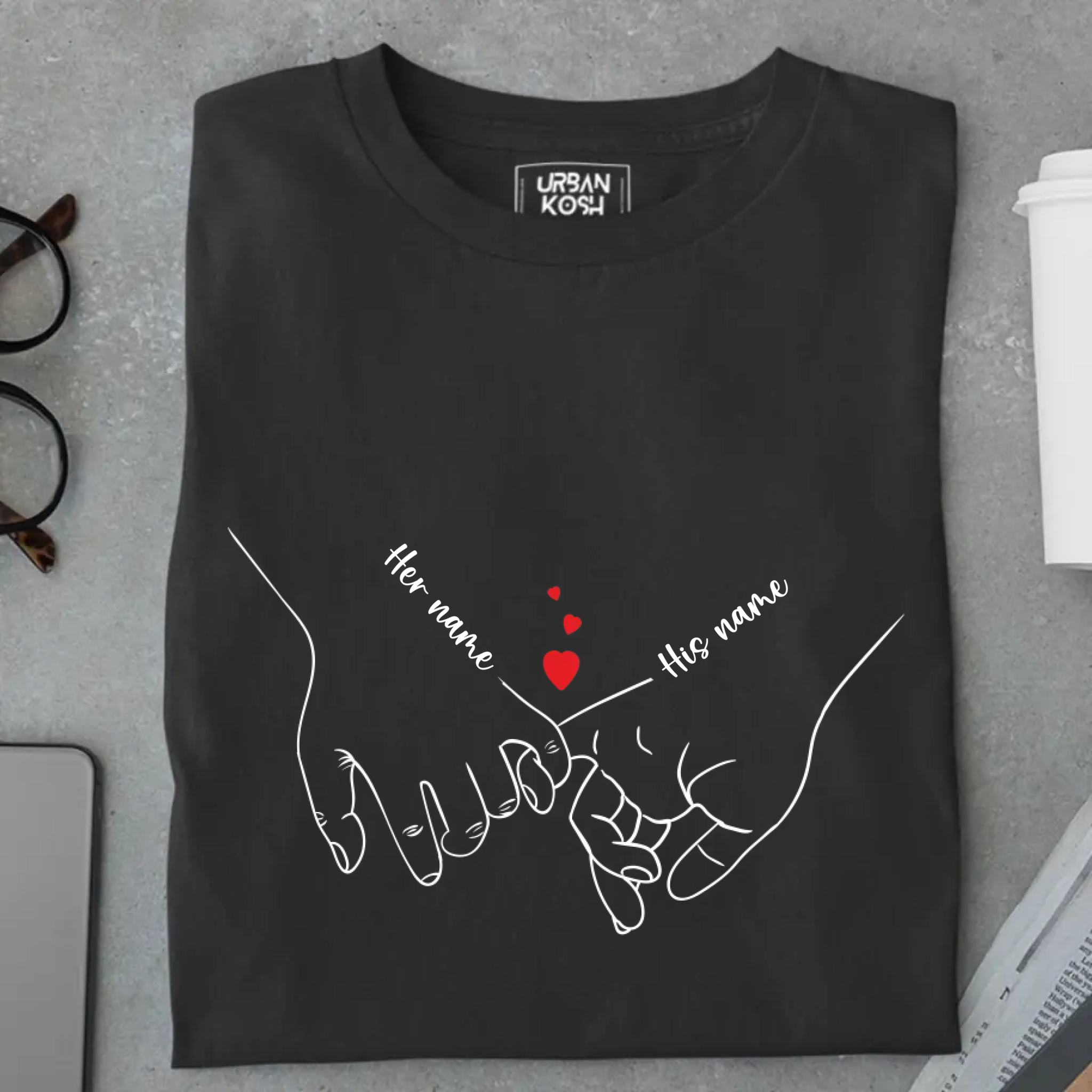 [Personalised] Holding Hands Romantic Couple Premium T-Shirt – Valentine’s Day Special