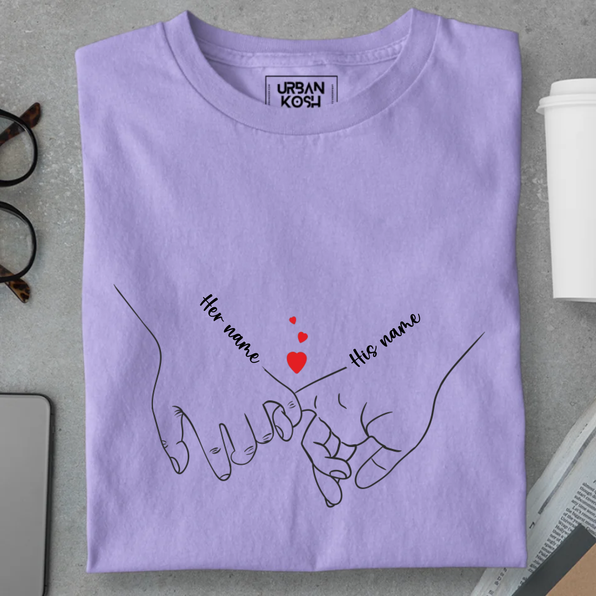 [Personalised] Holding Hands Romantic Couple Premium T-Shirt – Valentine’s Day Special