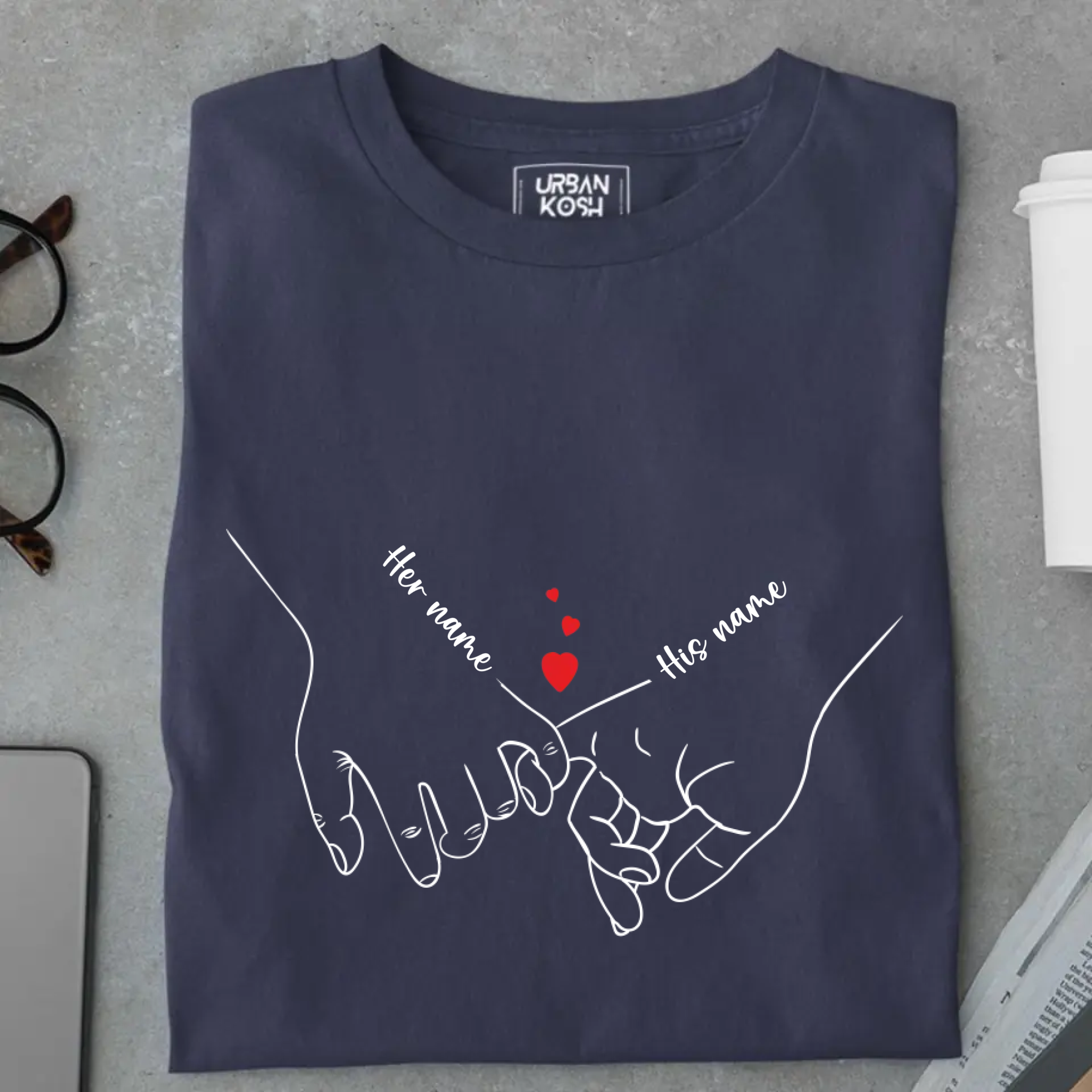 [Personalised] Holding Hands Romantic Couple Premium T-Shirt – Valentine’s Day Special
