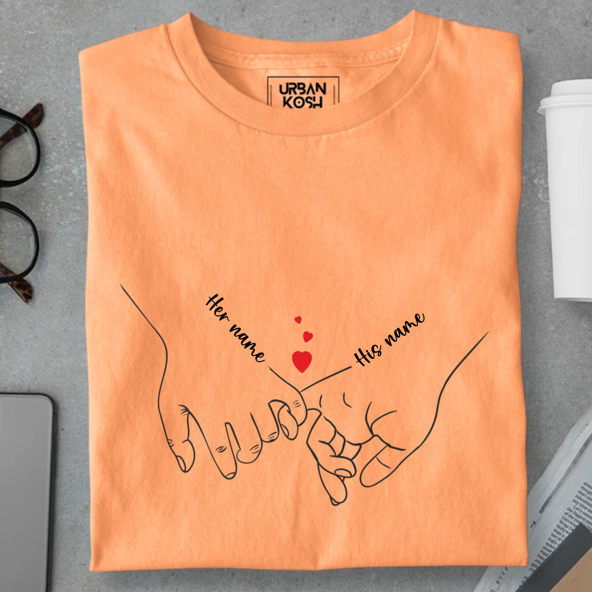 [Personalised] Holding Hands Romantic Couple Premium T-Shirt – Valentine’s Day Special