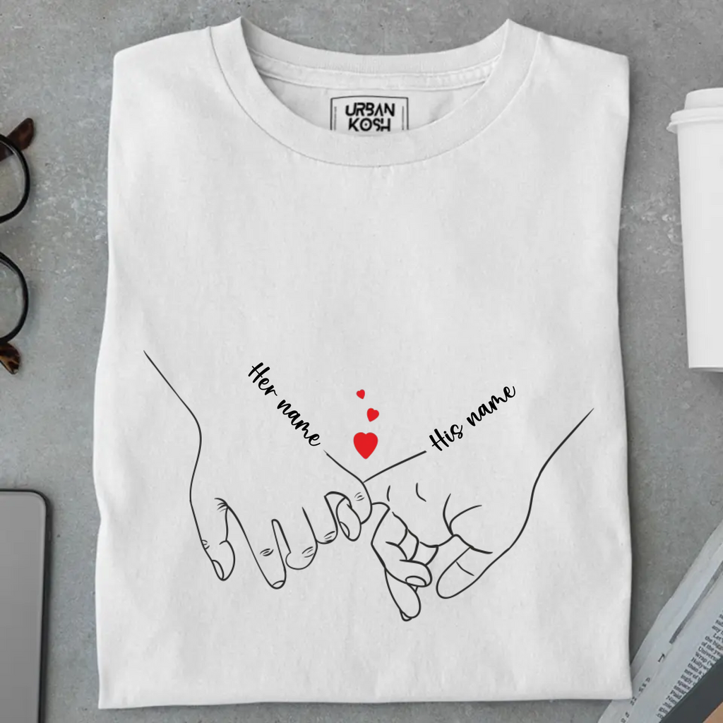 [Personalised] Holding Hands Romantic Couple Premium T-Shirt – Valentine’s Day Special